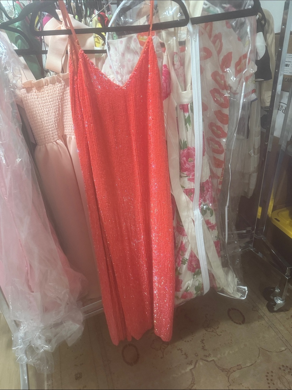 retrofete orange sequin dress